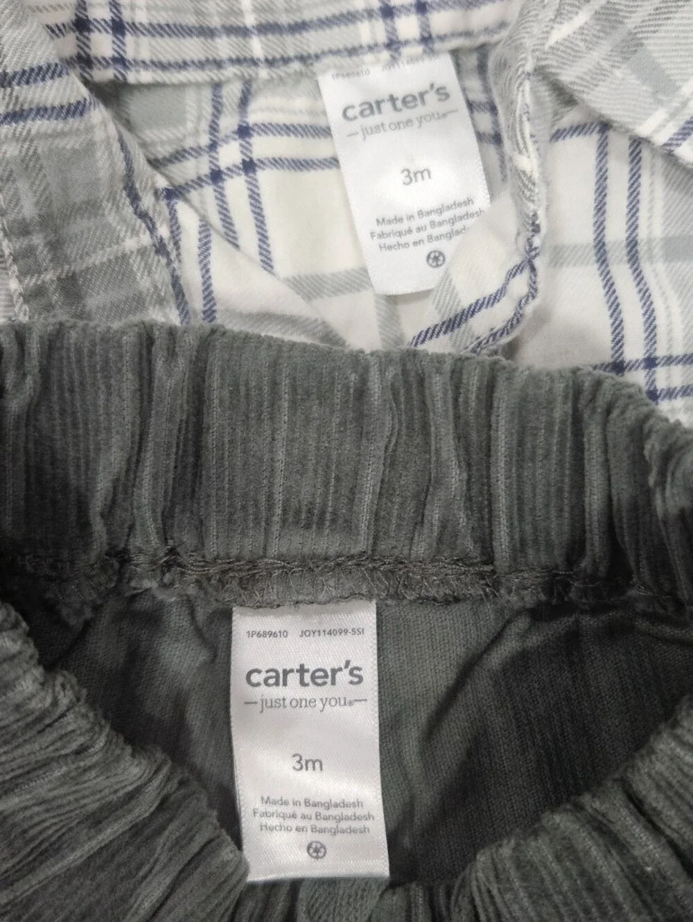 Infant 3 Months Carters Plaid Long Sleeve Flannel Onesie With Cord Green Pants